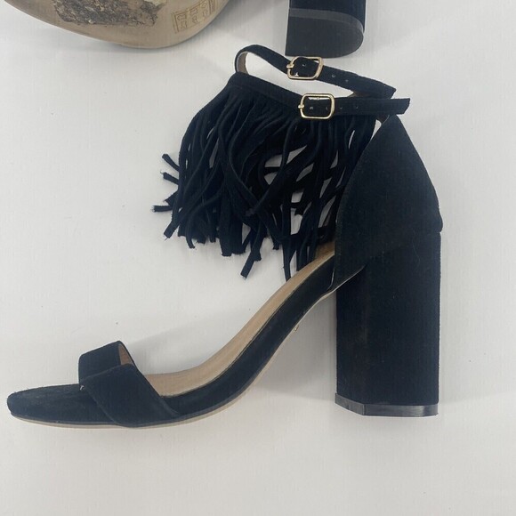 RAYE Revolve Loni Heel in Black Fringe Ankle Strap Suede Size 5 - Picture 6 of 14